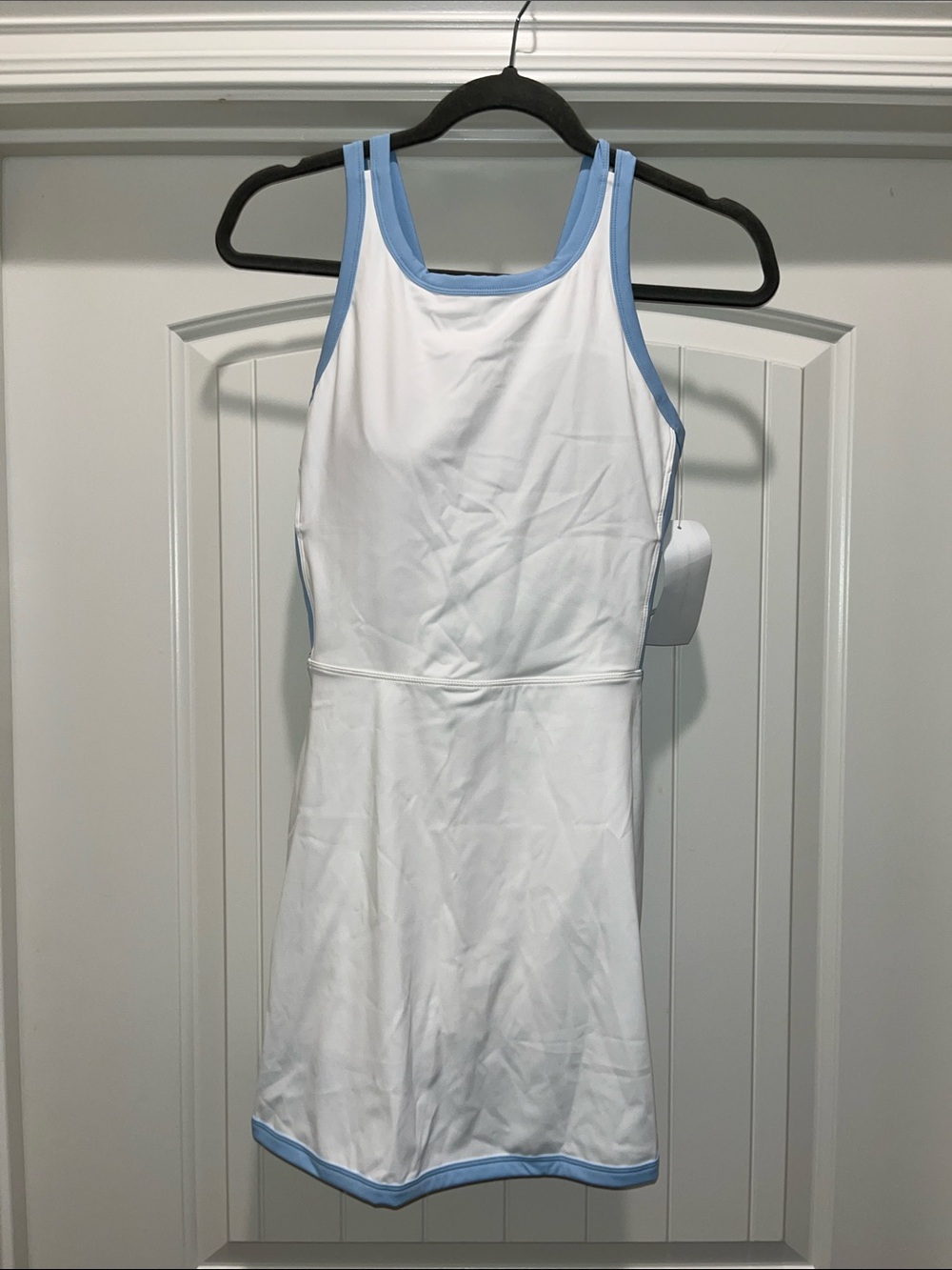 Women's White Bodysuit Dress with Light Blue Trim - Classic Sporty Fit